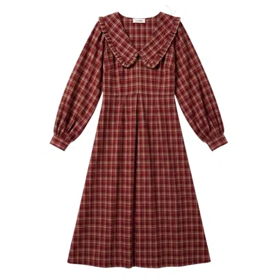 Louche Women's Red Alva Shadow Check Long Sleeve Midi Dress - Russet