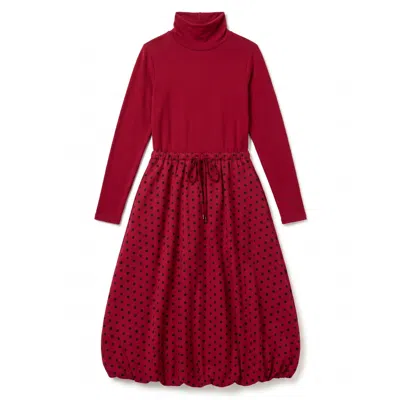 Louche Women's Red Lyra Spot Wine Bubble Hem Midaxi Mixed Media Dress