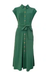 Louche Women's Reese Linen Mix Button Through Midi Shirt Dress - Green In Green