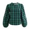 Louche Women's Rivka Winter Check Pleat Long Sleeve Blouse - Green In Green