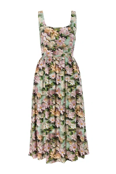 Louche Women's Sherazade 3d Daisy Print Square Neck  Midi Dress Green