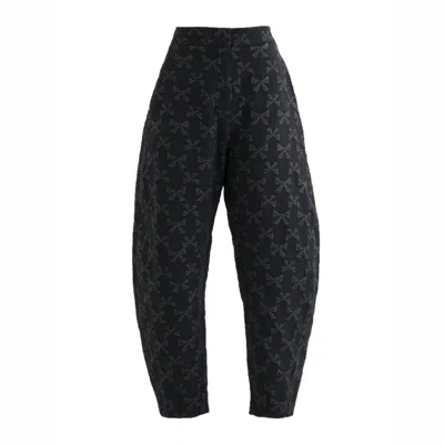 Louche Women's Sutton Black Bow Jacquard Barrel Trousers