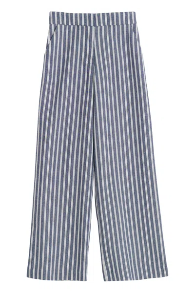Louche Women's Tilde Ticking Stripe Straight Cut Trouser - Navy And White In Multi