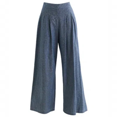 Louche Women's Tyler Chambray Wide Leg Trouser - Dark Grey In Gray