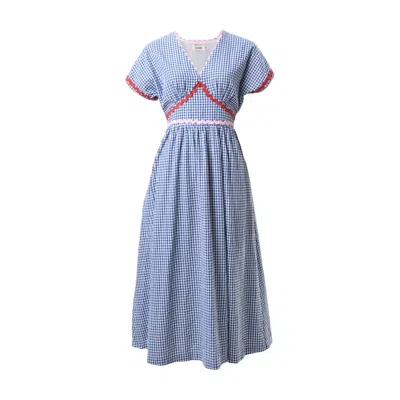 Louche Women's Unity Gingham Ric Rac Trim V-neck Midi Dress - Blue