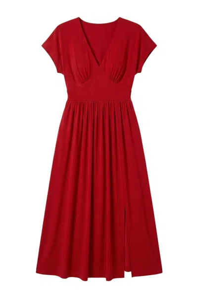 Louche Women's Unity Linen Mix V-neck Midi Dress - Red