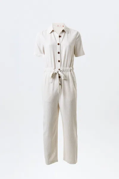 Louche Women's White Justin Linen Mix Short Sleeve Jumpsuit - Natural