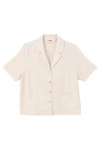 Louche Women's White Kit Linen Mix Two Pocket Short Sleeve Resort Shirt - Natural