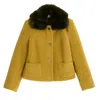 Louche Women's Yellow Apple Borg Faux Fur Collar Cropped Jacket – Mustard In Orange