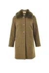 LOUCHE WOMEN'S YELLOW / ORANGE DRYDEN WYOMING CHECK FAUX FUR COLLAR COAT - MUSTARD