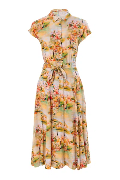 Louche Women's Yellow / Orange Fleur Oriental Landscape Print Midi Shirtdress - Yellow