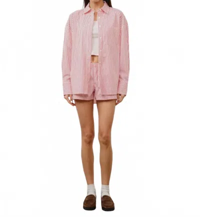 Loucia Capri Striped Button Down Shirt In Red/white In Pink
