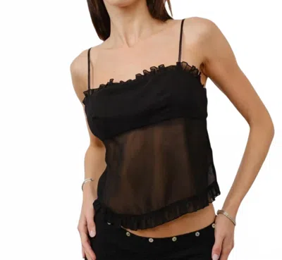 Loucia Celine Sheer Ruffle Cami Top In Black