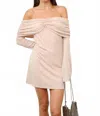 Loucia Kelsey Long Sleeve Off The Shoulder Mini Dress In Travertine In Pink