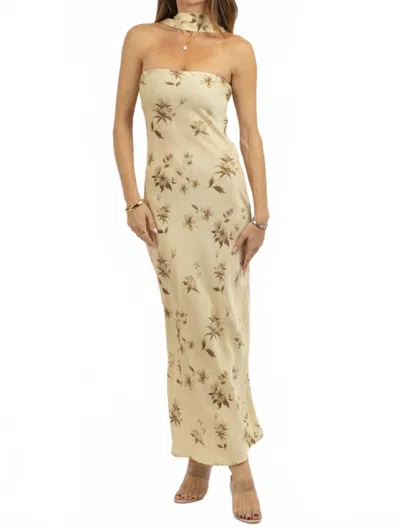 Loucia Loucie Scarf Dress In Beige Multi In Gold