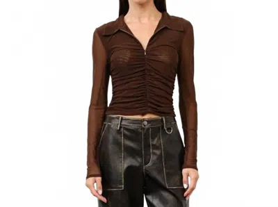 Loucia Marlowe Mesh Zip Up Top In Chocolate In Gold