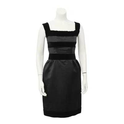 Pre-owned Louis Fèraud 1960's Louis Feraud Gazar And Velvet Couture Cocktail Dress In Black