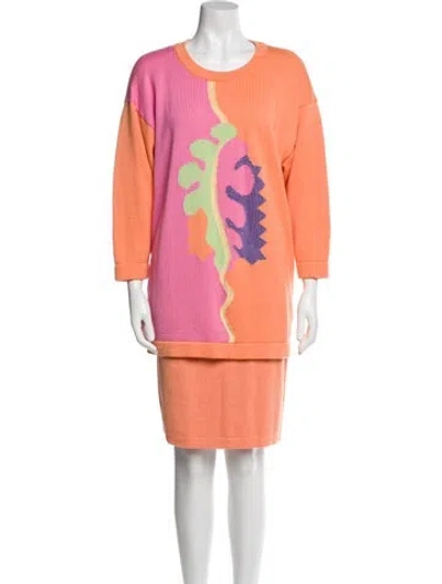 Pre-owned Louis Fèraud 1980's Wool Skirt Set In Orange