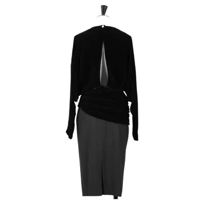 Pre-owned Louis Fèraud Louis Féraud 1980s Black Velvet And Wool Cocktail Dress With Rhinestone Buttons
