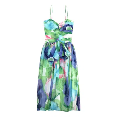 Pre-owned Louis Fèraud 1980s Louis Feraud Cotton Floral Print Dress In Blue