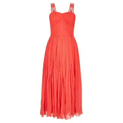 Pre-owned Louis Fèraud 1980s Louis Feraud Silk Orange Pleated Chiffon Dress