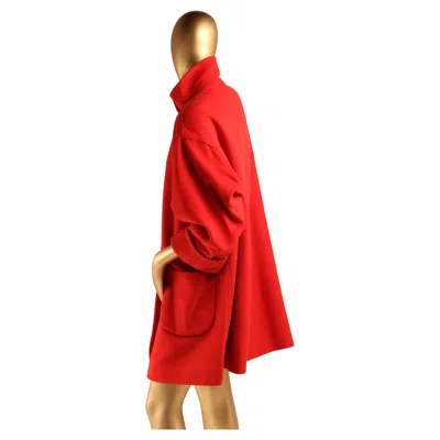 Pre-owned Louis Fèraud Louis Féraud 1980s Red Wool Oversized Coat W/ Spiral Gold Buttons