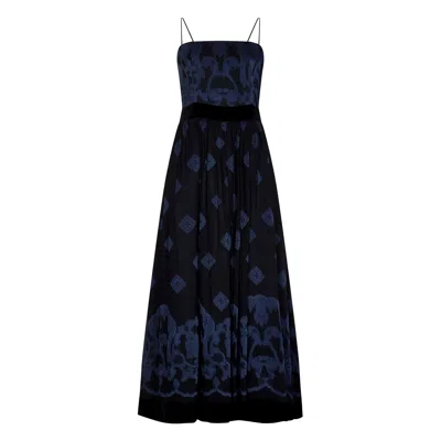 Pre-owned Louis Fèraud 1990s Louis Feraud Embroidered Blue Silk And Black Velvet Dress