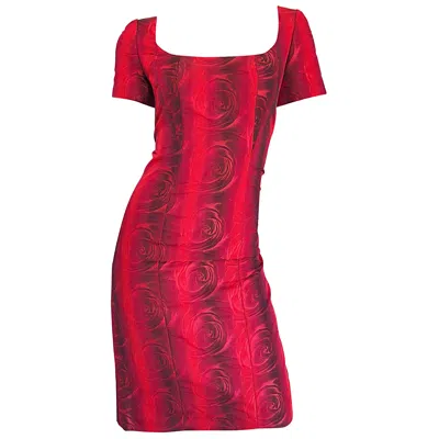 Pre-owned Louis Fèraud 1990s Louis Feraud Size 6 Red Silk Abstract Rose Print Vintage 90s Silk Dress
