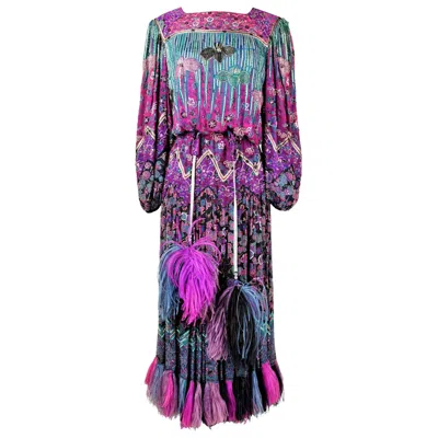 Pre-owned Louis Fèraud A Louis Féraud Couture Embroidered Chiffon Printed Dress - Fall 1981 In Gray