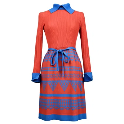 Pre-owned Louis Fèraud A Louis Féraud Wool Knit Dress By Rembrandt Circa 1975 In Orange