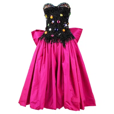 Pre-owned Louis Fèraud A Louis F�raud Couture Taffeta Evening Dress With Beaded Bodice-fall 1986-1987 In Red