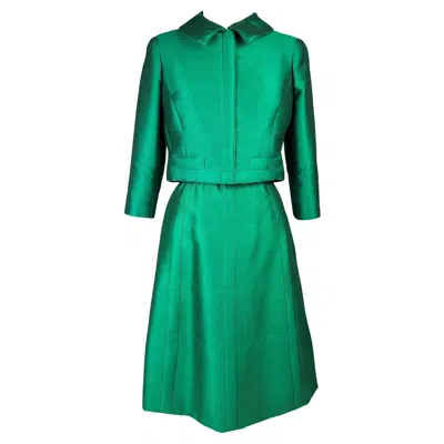 Pre-owned Louis Fèraud An Emerald Gazar Demi-couture Skirt Suit By Louis Féraud Circa 1968-1972 In Green