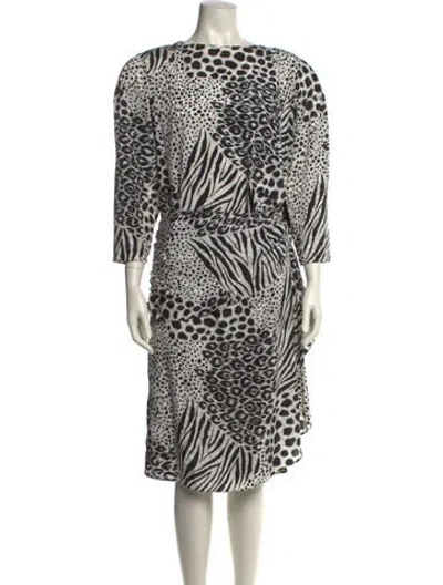 Pre-owned Louis Fèraud Animal Print Midi Length Dress In White