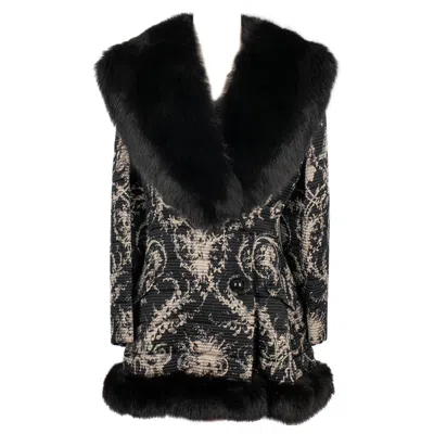 Pre-owned Louis Fèraud Louis Feraud Black And White Brocade Coat Haute Couture, 1980