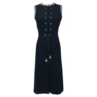 Pre-owned Louis Fèraud Louis Feraud Black Lace Up Dress With Beaded Trim, 1970s