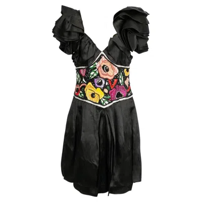 Pre-owned Louis Fèraud Louis Féraud Black Silk Dress Embroidered With Beads And Sequins