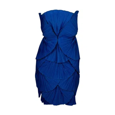 Pre-owned Louis Fèraud Louis Feraud Blue Pleated Bustier Dress