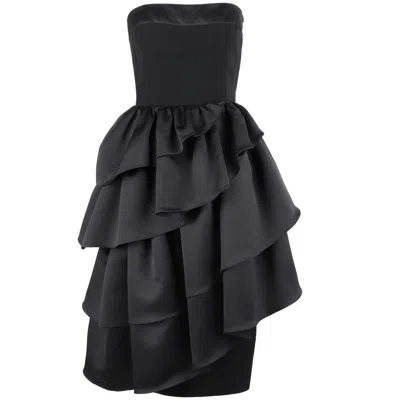 Pre-owned Louis Fèraud Louis Feraud C.1980's Black Asymmetrical Tiered Ruffle Cocktail Dress