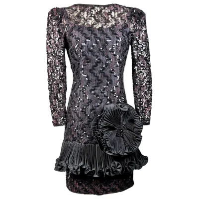 Pre-owned Louis Fèraud Cocktail Dress In Lace And Sequins By Louis Féraud Haute Couture Circa 1985 In Black