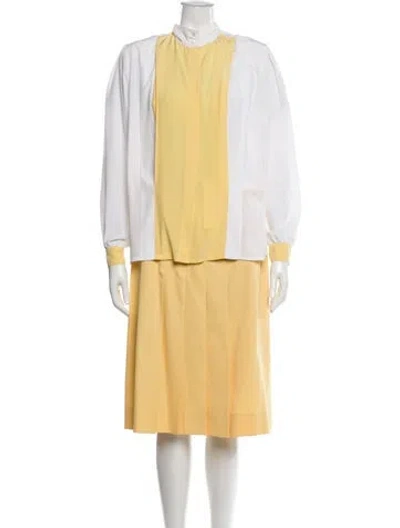 Pre-owned Louis Fèraud Colorblock Pattern Skirt Suit In Yellow