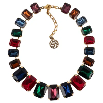 Pre-owned Louis Fèraud Feraud Golden Metal Necklace Ornamented With Rhinestones In Multi