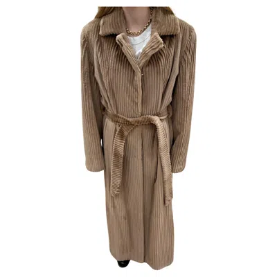Pre-owned Louis Fèraud Feraud Sheared Seamed Belted Mink Maxi Coat In Brown