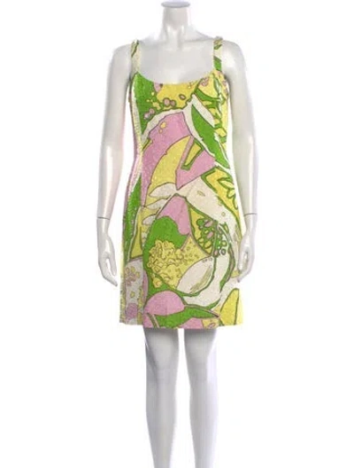 Pre-owned Louis Fèraud Floral Print Mini Dress In Yellow