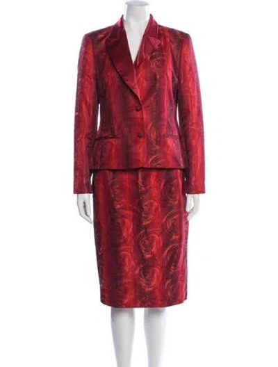 Pre-owned Louis Fèraud Floral Print Skirt Set In Red
