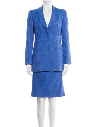 Pre-owned Louis Fèraud Floral Print Skirt Suit In Blue