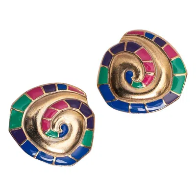 Pre-owned Louis Fèraud Louis Féraud Golden Metal And Enamelled Clip-on Earrings In Multi