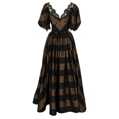 Pre-owned Louis Fèraud Louis Féraud Haute Couture Black And Brown Silk Taffeta Dress