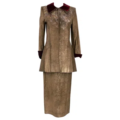 Pre-owned Louis Fèraud Louis Féraud Haute Couture Suede Embellished With Beads Set In Brown