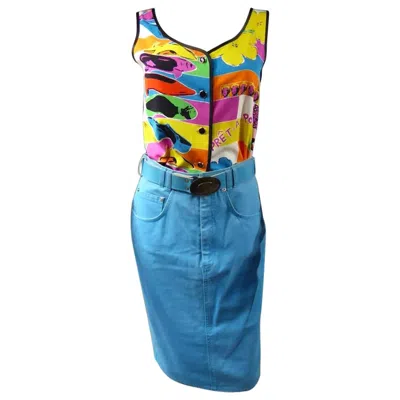 Pre-owned Louis Fèraud Iconic Suit Skirt "andy Warhol" Louis F�raud Circa 1980 In Blue