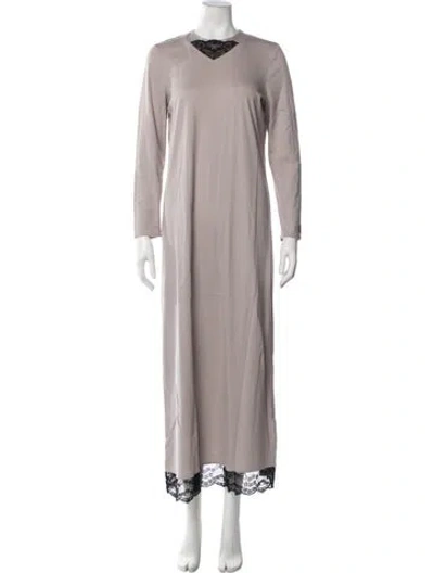 Pre-owned Louis Fèraud Lace Pattern Long Dress In Neutrals